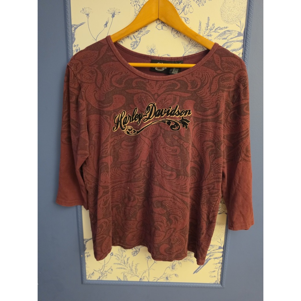 Y2K burgundy Harley Davidson 3/4 sleeve womens large